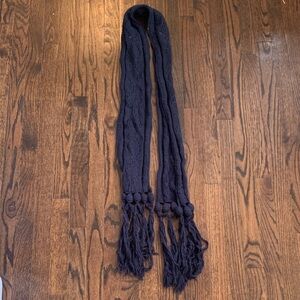 Dark Blue Knitted Scarf with Fringe